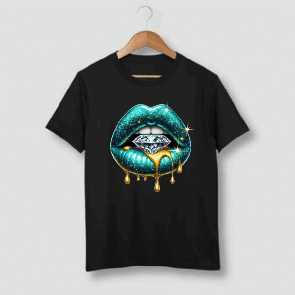 Teal Dripping Diamond Lips Tshirt